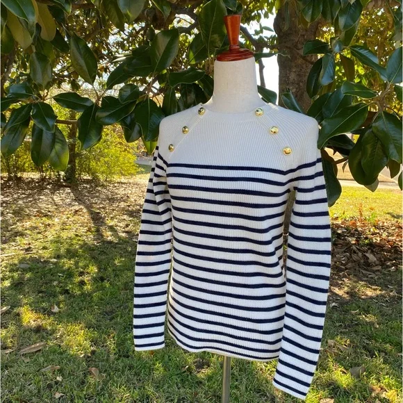Navy and White Striped Sweater - Picture 3 of 11